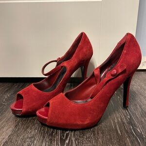 Nine West 7.5 Elegant Red Peep-Toe Heels